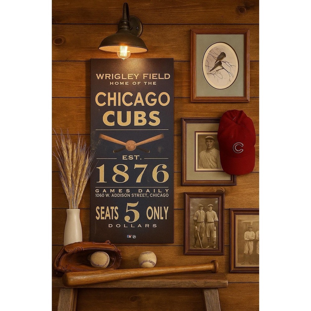Chicago Cubs Wrigley Field Wood Wall Art Sign MLB Vintage Style Home Decor 1876